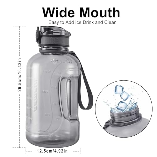 2L Water Bottle with Time Marker - Grey, Motivational Hydration Jug