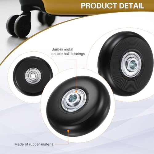 Luggage Suitcase Replacement Wheels 50mm Rubber Casters with Bearings Kit