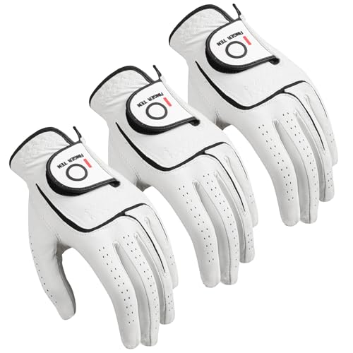 Men's Leather Golf Gloves Left Hand Large White 3 Pack - Cabretta Leather