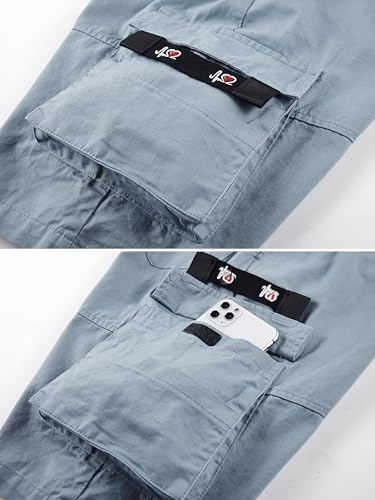 Women's Cargo Shorts 12-14 Light Blue Cotton Elastic Waist Drawstring Loose Fit Outdoor Multi-Pockets