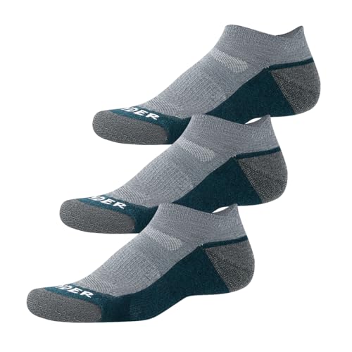 Large Dark Green Merino Wool Ankle Running Hiking Socks - 3 Pairs Lightweight No Show