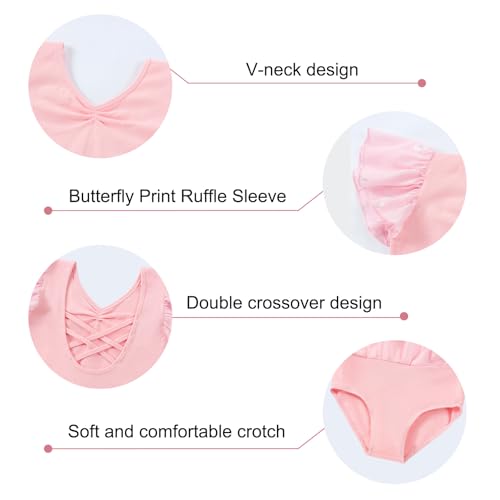 DIPUG Toddler Ballet Leotard with Butterfly Design - Pink Yarn Sleeve, 2-4T