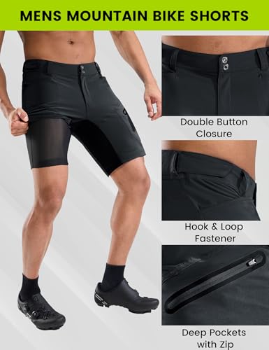Nepest Men's Mountain Bike Shorts - Large, Black, 3D Padded, Quick Dry with Zip Pockets