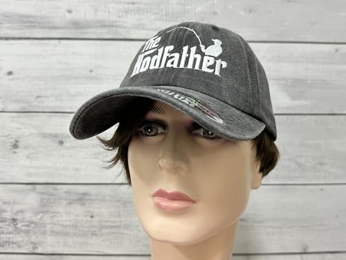 Dog Golf Cat Grill Rod Father Hat - Washed Black, Adjustable Dad Cap