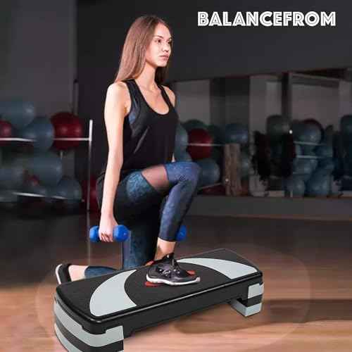 BalanceFrom Aerobic Step Platform Trainer with Adjustable 3-Level Risers, 400 Pound Weight Capacity ? Non-Slip Exercise Stepper for Cardio, Strength, and Fitness Workouts at Home or Gym