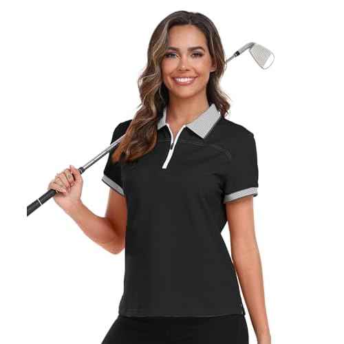 Little Beauty Womens Golf Shirt Short Sleeve Collared Polo Shirts for Women Zip Up Dry Fit Workout Tops
