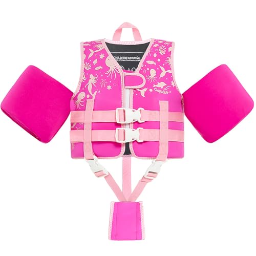 Toddler Swim Vest with Removable Buoyancy Blocks - Pink Sea Animals, Size S (Chest Up to 19.7 in)