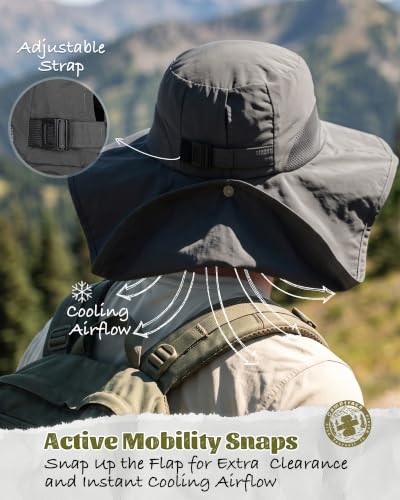 Camptrace Wide Brim Sun Hat for Women and Men with Neck Flap - Dark Grey, One Size