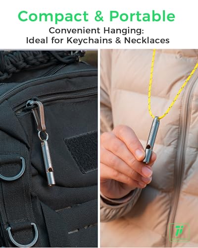 Titanium Survival Emergency Whistle 120-130dB Rustproof Durable 2 Pack - Black