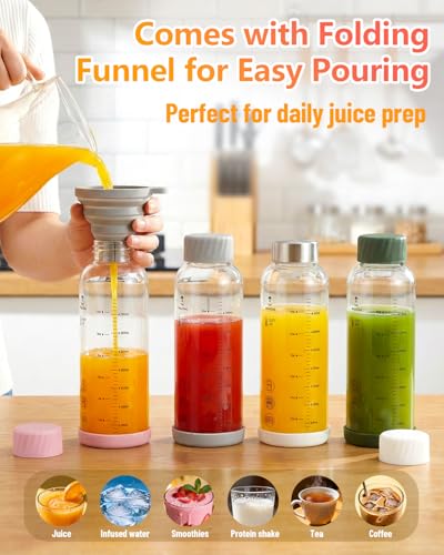 Multi-Color Glass Water Bottles with Stainless Steel Lid 12oz Leakproof 6 Pack