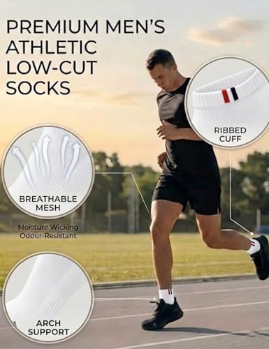 Men's Cotton Athletic Ankle Socks 6 Pack Low Cut Casual Comfort - White 9-11