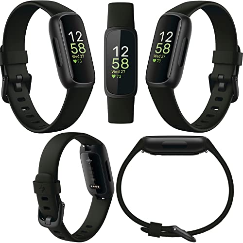 Fitbit Inspire 3 Health & Fitness Activity Tracker (Black) with Workout Intensity, Sleep Tracking, Heart Rate, S & L Bands, 3.3foot Charging Cable, Wall Adapter, Screen Protectors & PremGear Cloth