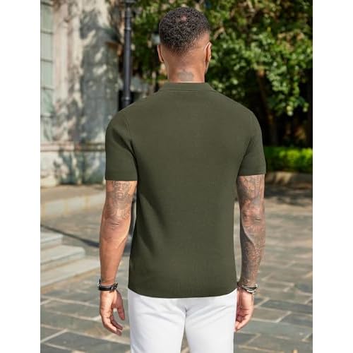 COOFANDY Mens Slim Fit Knit Polo Shirts Business Lightweight Polo Sweater Casual Summer Ribbed Textured Collared T Shirt