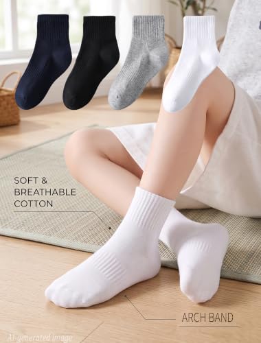 Kids Ankle Socks 5-8 Years Seamless Toe Athletic Cotton School Running Socks - White 10 Pack