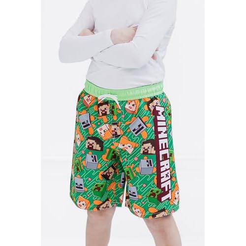 Minecraft UPF 50+ Swim Trunks Bathing Suit Toddler to Big Kid Sizes (4T - 18-20)
