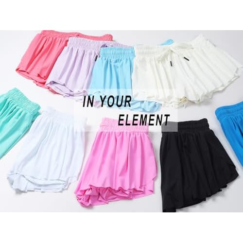 Girls Butterfly Shorts Kids Flowy Short 2-in-1 Girl's Skirts Athletic Skorts with Pocket