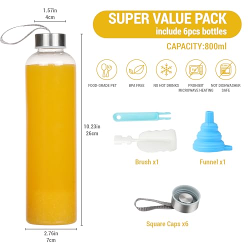 Novelinks 6 Pack 27oz Clear Reusable Water Bottles with Airtight Lids