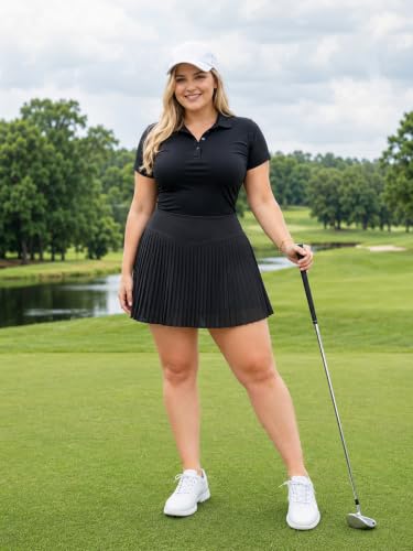 Plus Size Tennis Skirt with Shorts for Women - High Waist Athletic Golf Skort XX-Large Black