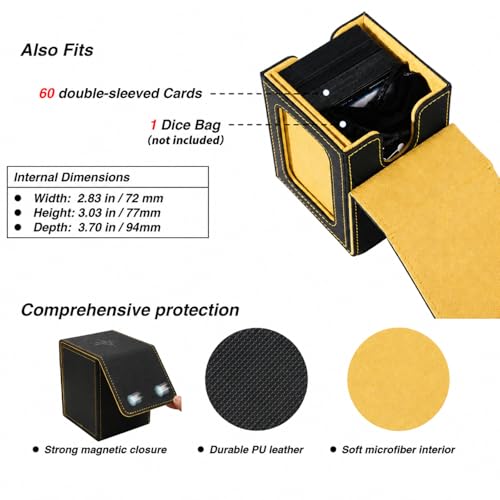 Venssu MTG Deck Box with Commander Display Window - Black & Yellow, 1 Window
