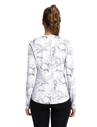 Avoogue Women's UPF 80+ UV Long Sleeve Shirt with Thumb Holes - Medium, Black-White