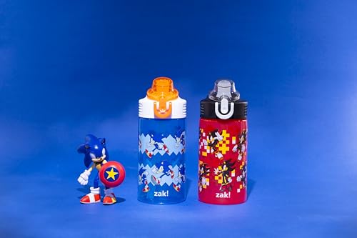Zak Designs Sonic the Hedgehog Water Bottle 16oz Durable Plastic 2-Pack Set | Sage, Kids, For School or Travel, Water Bottle With Straw, Handle, Leak-Proof, Pop-Up Spout Cover, Sonic & Shadow