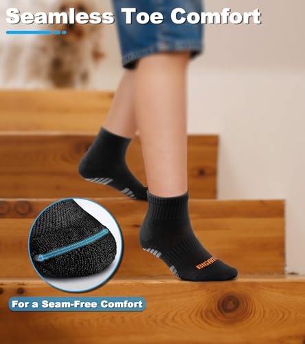 Kids Boys Ankle Socks 6 Pairs Athletic Cushion Seamless Toe X-Large - Black