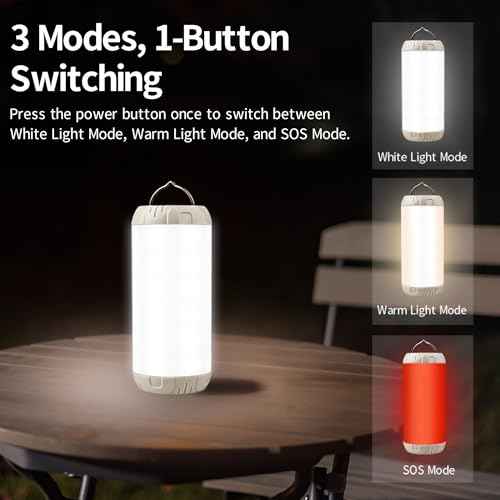 Rechargeable Camping Lantern, 1200 Lumens Ultra Bright Portable LED Lantern, Up to 80 Hours Runtime, IP68 Waterproof, 3 Light Modes + SOS Emergency Light for Power Outages, Hiking, Hurricane