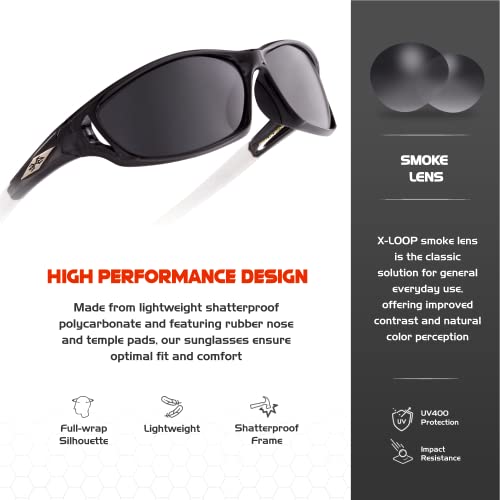 Polarized Wrap-Around Sports Sunglasses for Men Women UV400 Black White Smoke
