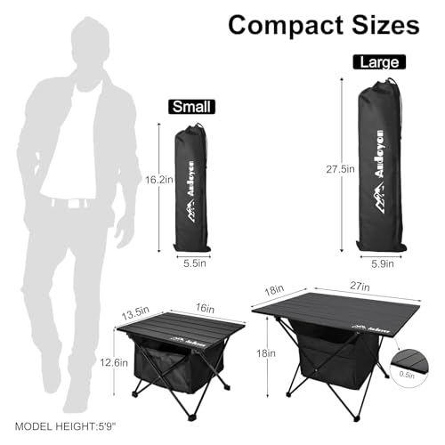 Ultralight Foldable Camping Side Table - 16'' Black Portable Aluminum