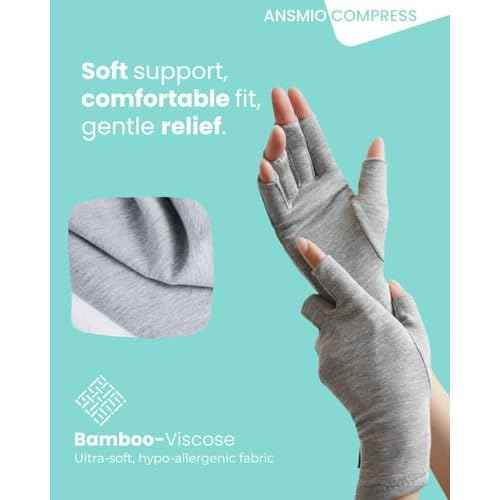Rayon Derived from Bamboo Compression Gloves ? Fingerless Arthritis & Carpal Tunnel Support, Lightweight Moisture-Wicking, Gentle Relief for Men & Women, Size M