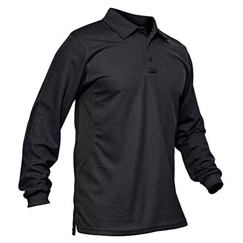 MAGCOMSEN Men's Polo Shirts 3 Button Quick Dry Performance Long Sleeve Tactical Shirts Pique Jersey Golf Shirt