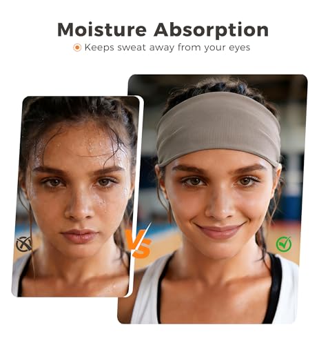 Moisture Wicking Headbands for Men & Women 5-Pack - Black, White, Silver, Purple, Coral