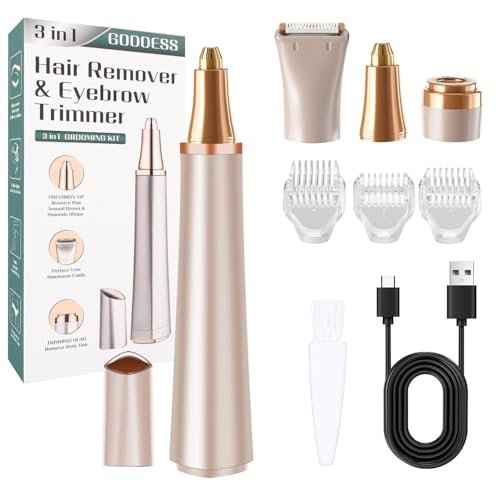 3 in 1 Women Face Shaver, Electric Eyebrow Trimmer Women Facial Hair Remover Waterproof Rechargeable Electric Shaver Razors for Face Nose Eyebrow Beard Mustache Arm Leg Armpit