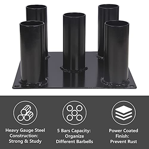 Barbell Storage Rack Floor Stand for 2 Inch Olympic and Gym Bars - Holds 5 Weights