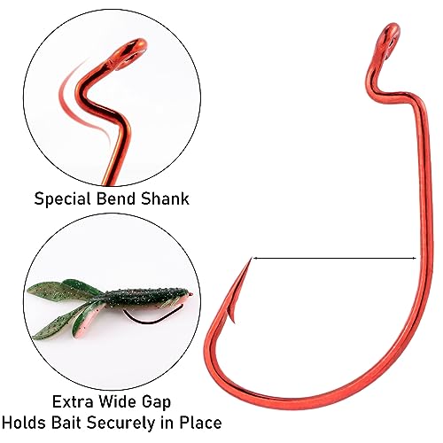 Dr.Fish Extra Wide Gap Worm Hooks 3/0 Red 100 Pack for Bass Fishing