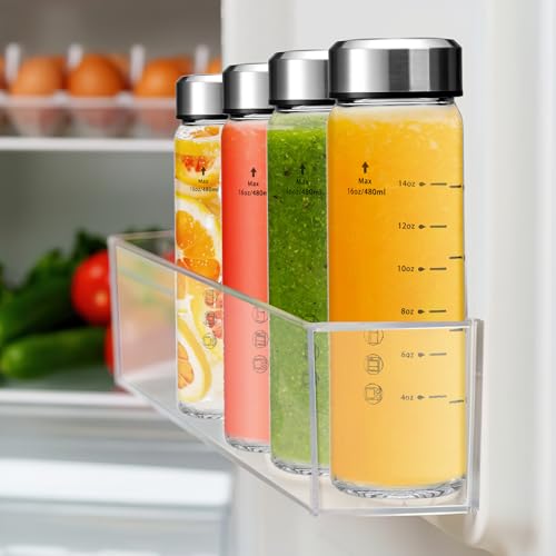 Clear 16oz Glass Juice Bottles - Pack of 4 with Stainless Steel Lids, BPA-Free