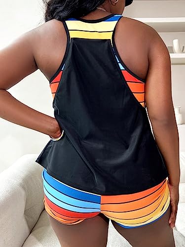 Plus Size Tropical Tankini Swimsuit 2-Piece Bathing Suit, XX-Large, Multicoloured Striped