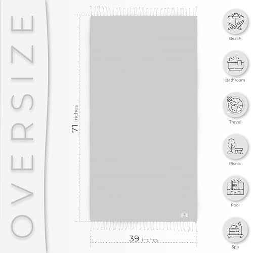 Turkish Beach Towel Absorbent & Quick Dry Oversized (39" x 71") - Decorative, Versatile and Functional as Beach Blanket, Yoga, Gym, Pool, Swim and Bath Towel - Ecru