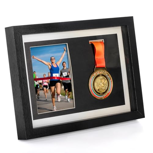 13 x 9.5 Inch Medal Display Shadow Box Frame for Runners & Sports Awards - Black