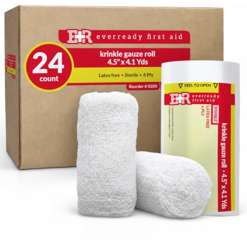 First Aid Gauze Roll 4.5 Inch x 4.1 Yards, Sterile, Latex-Free, 6-Ply, Individually Wrapped - 24 Count