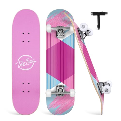 BELEEV Light Pink Complete Skateboard for Beginners 31x8 Inch Kids Teens Adults