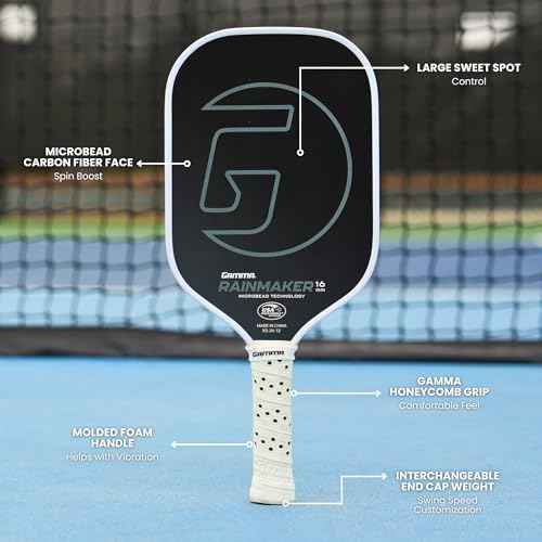 GAMMA Rainmaker Pickleball Paddle ? Lightweight, Large Sweet Spot, Microbead Carbon Fiber Face for Increased Spin & Control, Customizable Swing Weight, 16mm & Available in 6 Colors