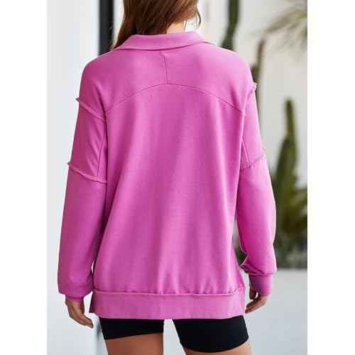BLENCOT Womens Oversized Sweatshirt Half Zip Fleece Pullover Long Sleeve Fall Side Slit Tops