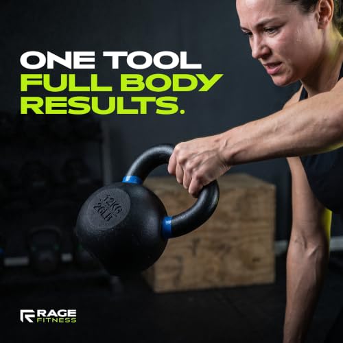 Rage Fitness Kettlebell 2.0 - 26.5 lbs / 12 kg Powder Coated Single Cast Iron
