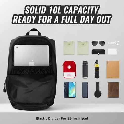 10L Small Hiking Backpack For Women Men, Lightweight Travel Packable Back Pack, Foldable Camping Hiking Daypack With Vest-style and Touchscreen Phone Pocket (Black)