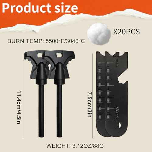 Magnesium Fire Starter with Striker, High Temp Magnesium Rod, Fire Starters for Survival Fire Steel Fero Rod, for Camping, Hiking and Emergency