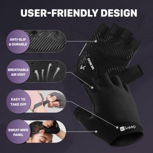 KEEP Black Large Breathable Workout Gloves for Men & Women - Non-Slip Gym Gloves for Weight Lifting & Fitness
