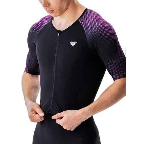 MY KILOMETRE Men¡¯s Triathlon Suits Short Sleeve Tri Suit Racing Triathlon Suit ? Quick Dry, Padded, Zipper Pocket