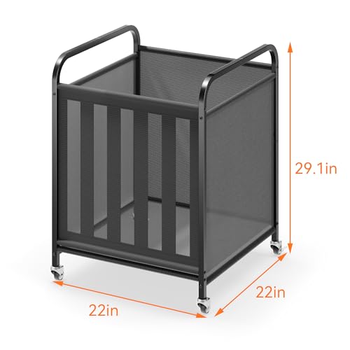 niffgaff Large Rolling Ball Storage Cart ? Metal Ball Bin with Lockable Wheels and Elastic Straps, Holds Basketballs, Soccer Balls, Toys and Sports Equipment, Indoor & Outdoor Organizer ? Black