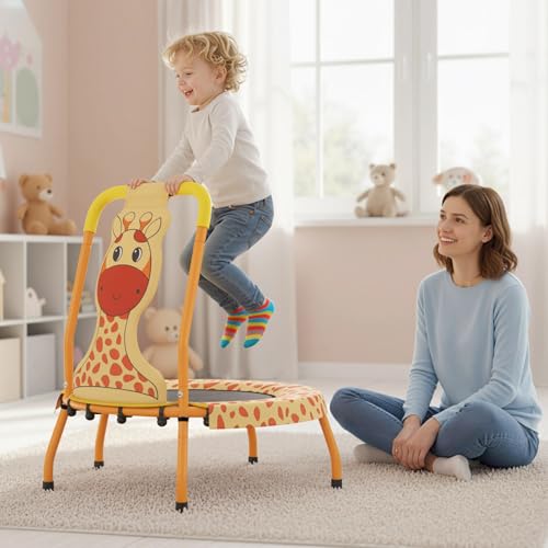 Baby Toddler Indoor Trampoline with Foam Handle & Safety Cover - Orange Giraffe